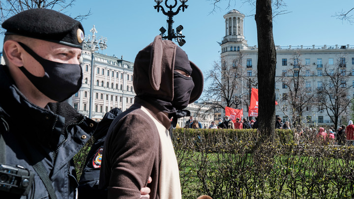 На митинге протестующих против вакцинации организованном Рашкиным полиция задержала Чебурашку - фото 1