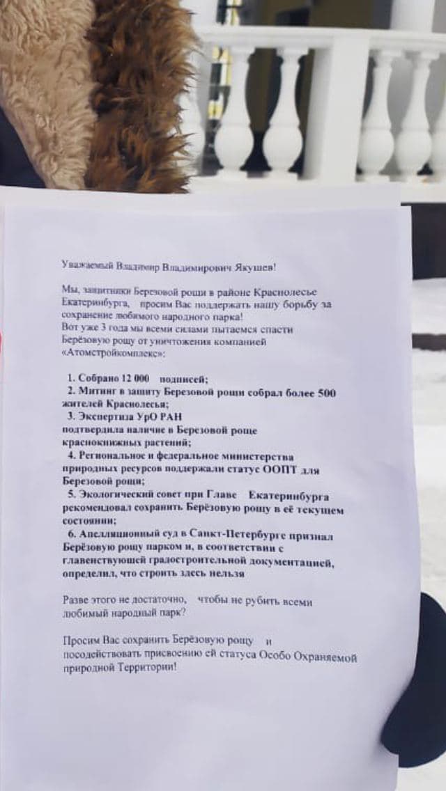 Защитники Березовой рощи встретили нового полпреда УрФО пикетом - фото 2
