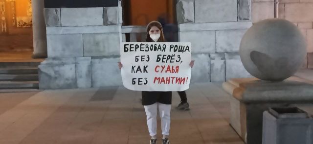 Защитники Березовой рощи в Екатеринбурге провели пикет и перформанс возле горадминистрации - фото 1