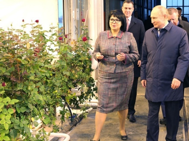Президент РФ В.В. Путин оценил цветущие в декабре розы, выращенные на субстрате Grodan от ROCKWOOL    - фото 1