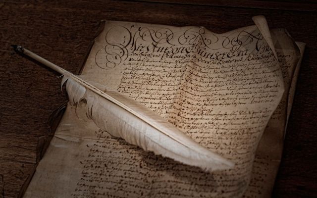 old parchment letter feather pen-wide
