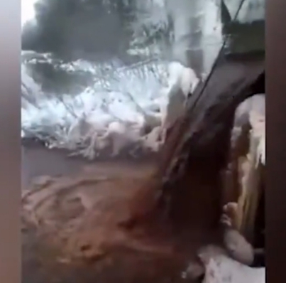В сети появилось видео, как в реку Белая близ башкирского города Белорецк сливается красно-коричневая жидкость - фото 1